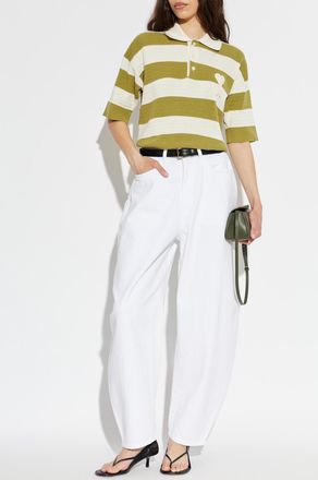 Ami Striped Pattern Polo, Womens, Green