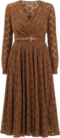 Max Mara Lace Belted Midi Dress - Dames - Casual kleedjes - Bruin - M - Katoen - Kleedjes