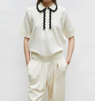Molli Rickrack Collar Loose-Fitting Knit Top In Black Natural