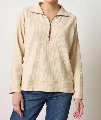 Lilla P Dolman 1/2 Zip Waffle Top In Muslin