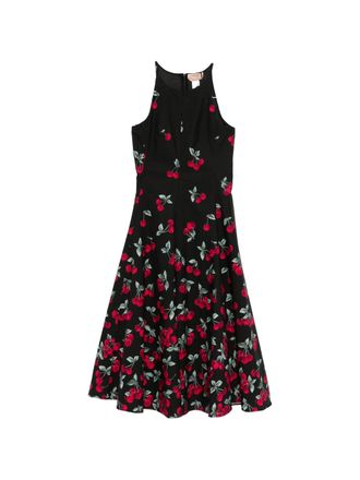 Twin-Set Black Fitted Midi Cherry Print Dress