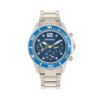 Breed Pegasus Bracelet Watch with Day, Date, and 24-Hour Sub-Dials, Blue and Silver, 46mm