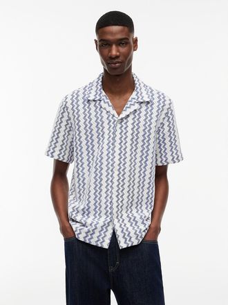 Tommy Hilfiger Mens Tommy Jeans Open Weave Camp Shirt - Providence Blue - XXL