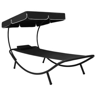 vidaXL Tumbona De Jard&iacute;n Con Toldo Y Coj&iacute;n Negro Vidaxl
