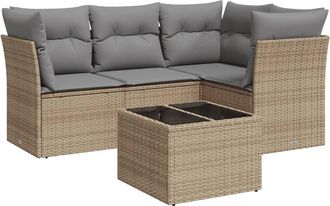 vidaXL Vidaxl - Juego De Sof&aacute;s Jard&iacute;n Con Cojines 5 Pzas Rat&aacute;n Sint&eacute;tico Beige