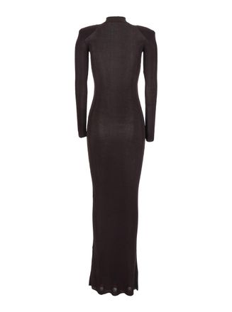Self Portrait Turtleneck Shoulder-Pad Dress - Brown