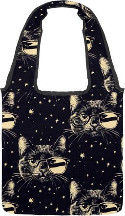 Generic Cool Cat Glasses Pattern Reversible Canvas Shoulder Tote - Double-Sided Print, 12oz Cotton, 27cm Drop, Fold-Flat Bag for Travel, Shopping, Street Outi