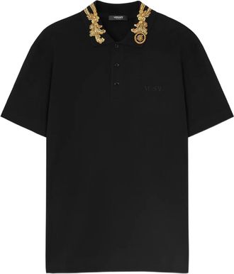 Versace Polo con ricamo Barocco Leaf - Nero