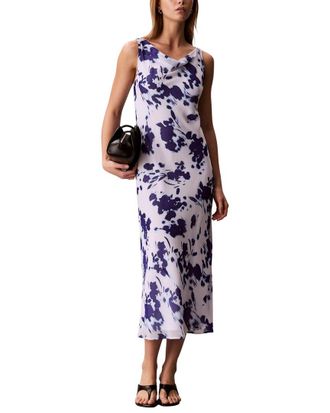 Calvin Klein Printed Chiffon Cowl Neck Maxi Dress