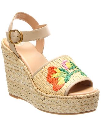 Valentino Bribri 115 Raffia & Leather Wedge Sandal