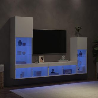 vidaXL Muebles De Tv De Pared Con Led 4 Pzas Madera Ingenier&iacute;a Blanco Vidaxl