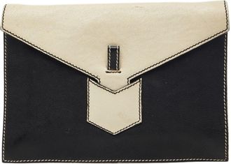 Saint Laurent Black White Leather Clutch Bag (Pre-Owned)