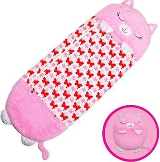 OEM Saco De Dormir Y Almohada 2 En 1 De Happy Nappers Para Ni&ntilde;os, Saco De Dormir Plegable Con Edred&oacute;n Anti-patadas, 135 X 50 Cm, Gato Rosa