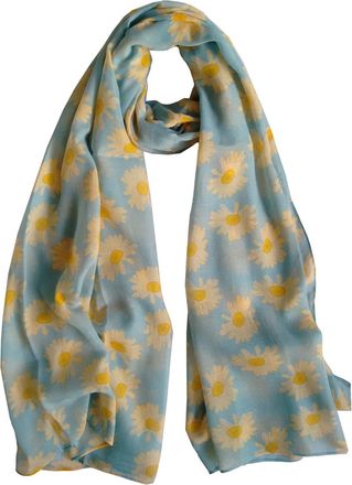 GlamLondon Daisy Flower Scarf Womens Floral Printed Large Soft Shawl Ladies Wrap (Light Blue)