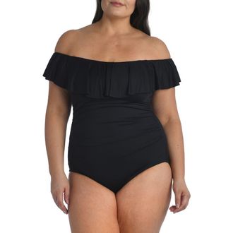 La Blanca Off the Shoulder One-Piece Swimsuit in Black at Nordstrom Rack, Size 20W