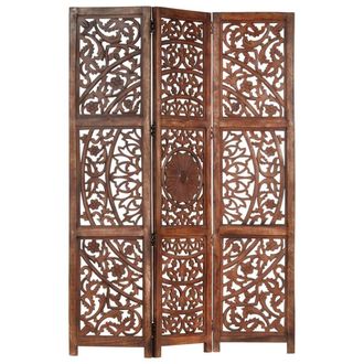 Berkfield Home Hand carved 3-Panel Room Divider Brown 120x165 cm Solid Mango Wood