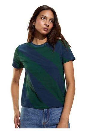 Cynthia Rowley Diagonal Stripe Tee in Green/navy at Nordstrom, Size X-Small Short
