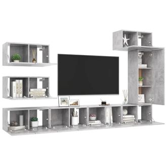 Berkfield Home Modern 8 Piece TV Cabinet Set Concrete Grey Engineered Wood