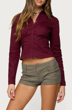 Edikted Laurna Fitted Button-Up Shirt in Burgundy at Nordstrom, Size X-Small