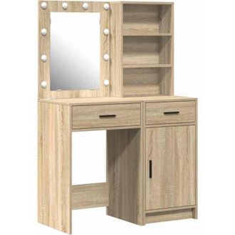 vidaXL Conjunto De Mesa De Vestidor Con Led 2 Pcs Roble Sonoma Vidaxl