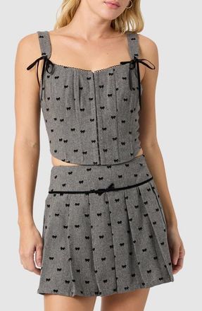 All in Favor Flocked Bow Corset Top in Charcoal at Nordstrom, Size X-Small