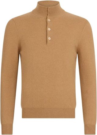 Malo Trui met hoge kraag en knopen - Heren - Coltruien - Beige - L - Kasjmier - Truien & Vesten
