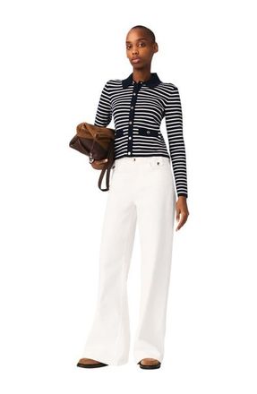 Maje Striped polo cardigan in Navy at Nordstrom, Size X-Small