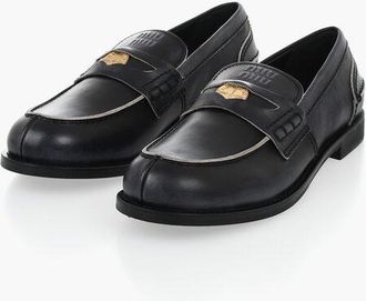 Miu Miu Raw-Edge Leather Penny Loafers size 41