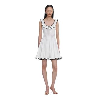Self Portrait Contrast Trim Gebreide Mini Jurk - Dames - Kleedjes - Wit - M - Katoen - Kleedjes