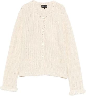 Emporio Armani Gebreid vest met textuur en franjes - Dames - Vesten - Beige - L - Polyester - Truien & Vesten