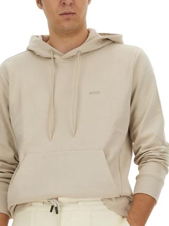 HUGO BOSS Logo-Embroidered Cotton Sweatshirt - Beige