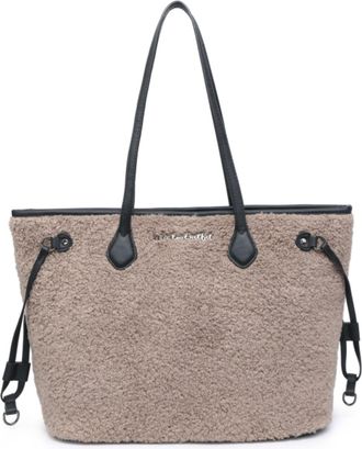 Generic Womens Large Plush Tote Handbag with Zip Top Closure, Soft Textured Shoulder Bag with Interior Zipped Pocket, Winter Casual Shopping & Everyday Tote B