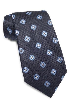 Ermenegildo Zegna Floral Medallion Silk Tie in Nvy Fan at Nordstrom