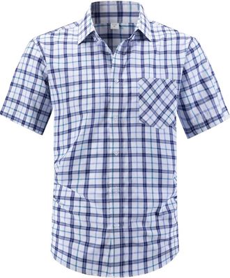 Generic Flannel Shirt Men Short Sleeve Checked Shirts Breathable Fashion Lapel Collar Button Down Spring Summer Casual Outwear Comfortable Business Plaid Shir