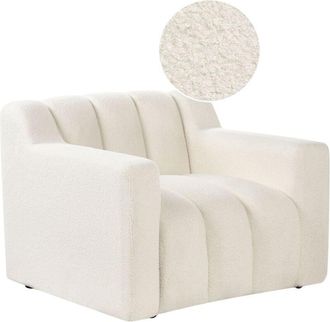 Beliani Poltrona moderna con rivestimento in tessuto bouclé schienale imbottito e cuscini spessi color bianco avorio Agerup