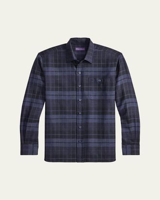 Ralph Lauren Purple Label Mens Plaid Cotton Twill Shirt