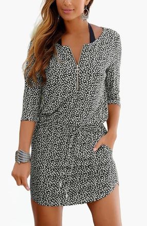 Lascana Womens Zip Detail Dress in Black Printed at Nordstrom, Size 10