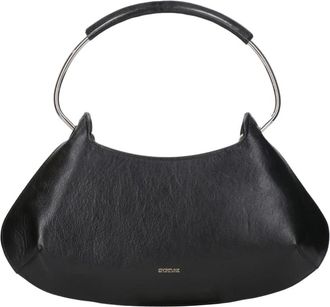 Sportmax Zwarte leren tas met doorboord handvat - Dames - Handtassen - Zwart - ONE Size - Leer - Tassen