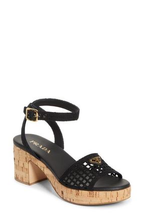 Prada Crochet Cork Platform Sandal in Black at Nordstrom, Size 10Us