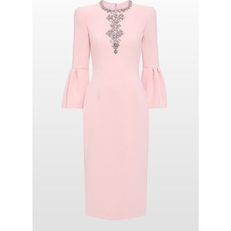 Jenny Packham Margoni Bell-Sleeve Embellished Midi Dress in Bunny at Nordstrom, Size 10 Uk
