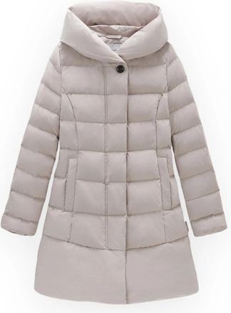 Woolrich Stijlvolle Puffy Prescott Parka Jas - Dames - Gewatteerde jassen - Beige - L - Polyester - Jassen