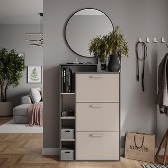 Vicco Zapatera Abatible Orlando, Antracita/gris, 80 X 128.3 Cm Con 3 Compartimentos
