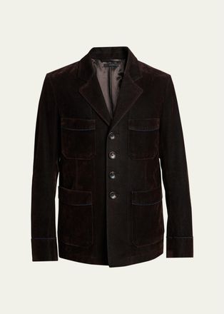 Tom Ford Mens Cotton Velvet Pipe-Trim Patch Pocket Blazer