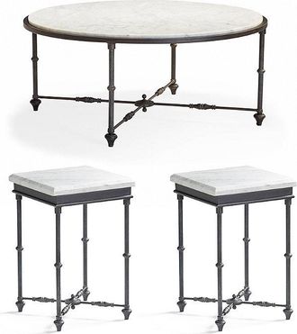 Frontgate Tivoli 3-Pc. Round Coffee Table Set With Two Side Tables - Frontgate