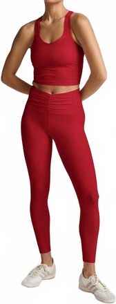 Beyond Yoga Spacedye Centered Midi Legging In Holly Red