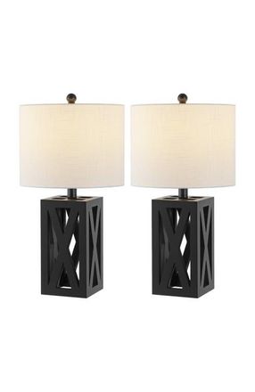 Jonathan Y Designs Stewart 21.5 Farmhouse Wood LED Table Lamp in Black at Nordstrom