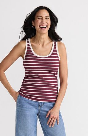 Lands End Pointelle Rib UNeck Tank in Burgundy/ivory Breton Stripe at Nordstrom, Size X-Small