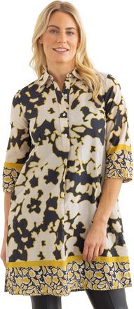 Klass Printed Cotton Tunic Top - Black/Mustard - 16
