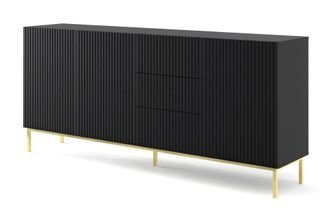 AKL FURNITURE C&oacute;moda efecto madera Negro y Dorado LED