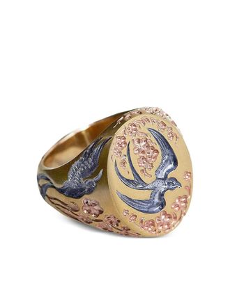 Castro Smith 9K yellow gold Swallow Hummingbird signet ring - women - 9kt Yellow Gold/ceramic - 7